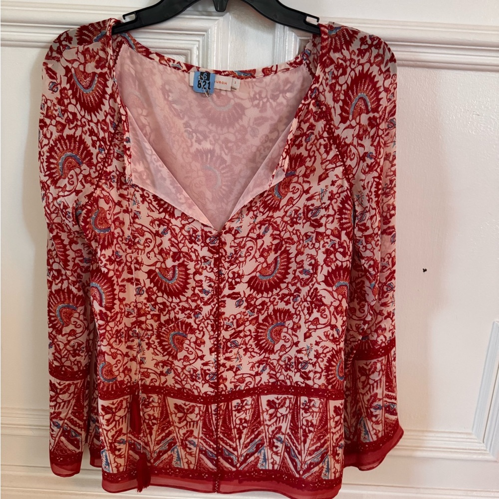 Tory Burch Red and White Paisley Blouse